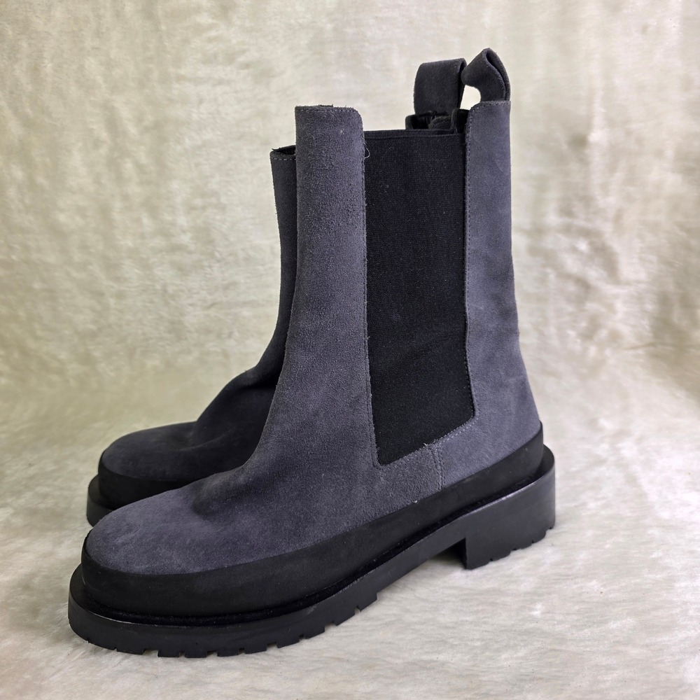 Equitare Chelsea Mid Calf Boots Gray Suede Revolve Lug Sole Womens 38 7.5 8